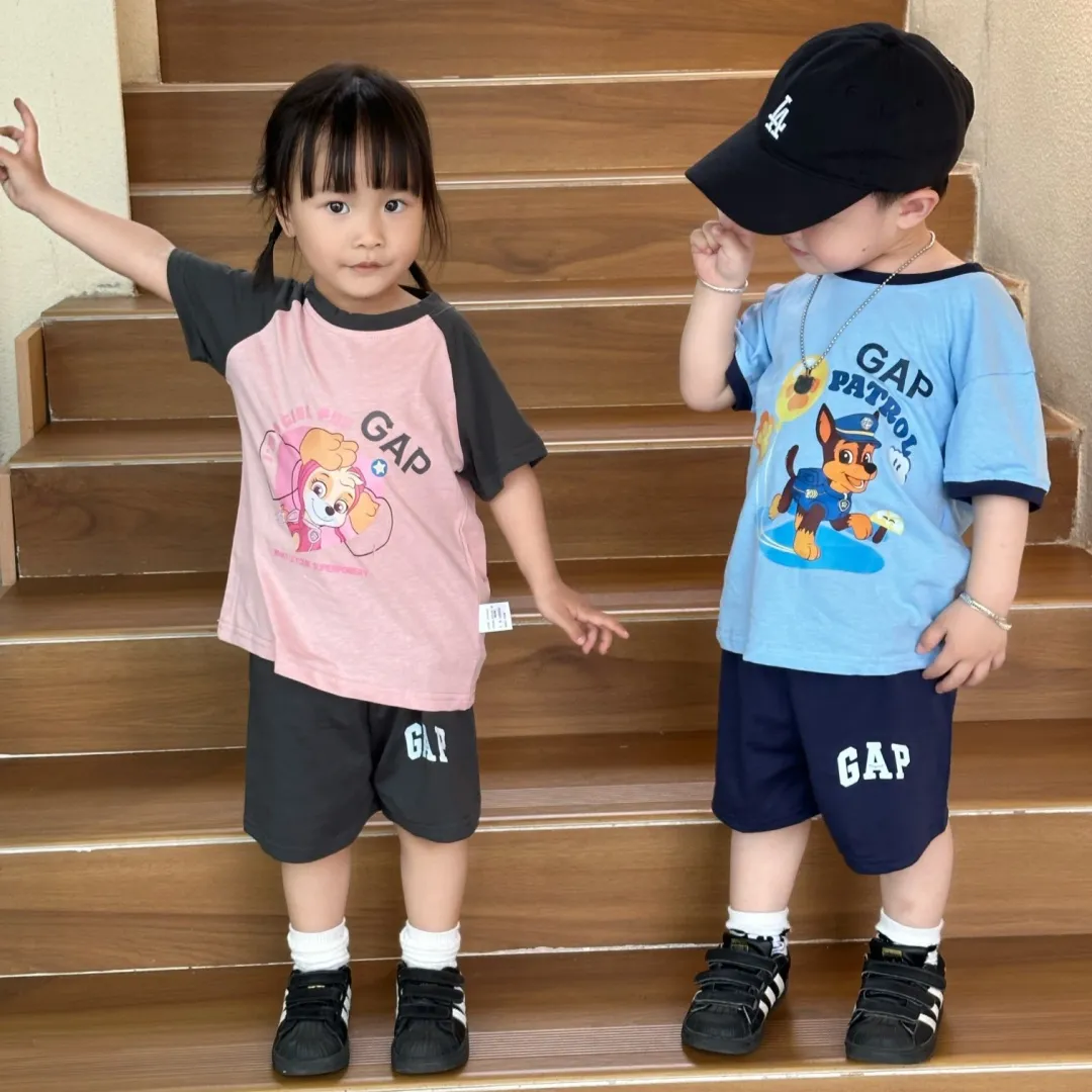 【80-130cm】二点セット 着回し最強 爆売れ中 カジュアル カートゥーン 可愛い 半袖Ｔシャツ+ショートパンツ セットアップ