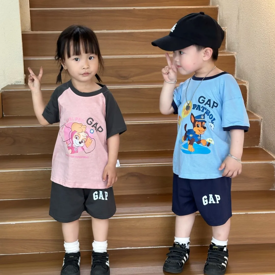 【80-130cm】二点セット 着回し最強 爆売れ中 カジュアル カートゥーン 可愛い 半袖Ｔシャツ+ショートパンツ セットアップ
